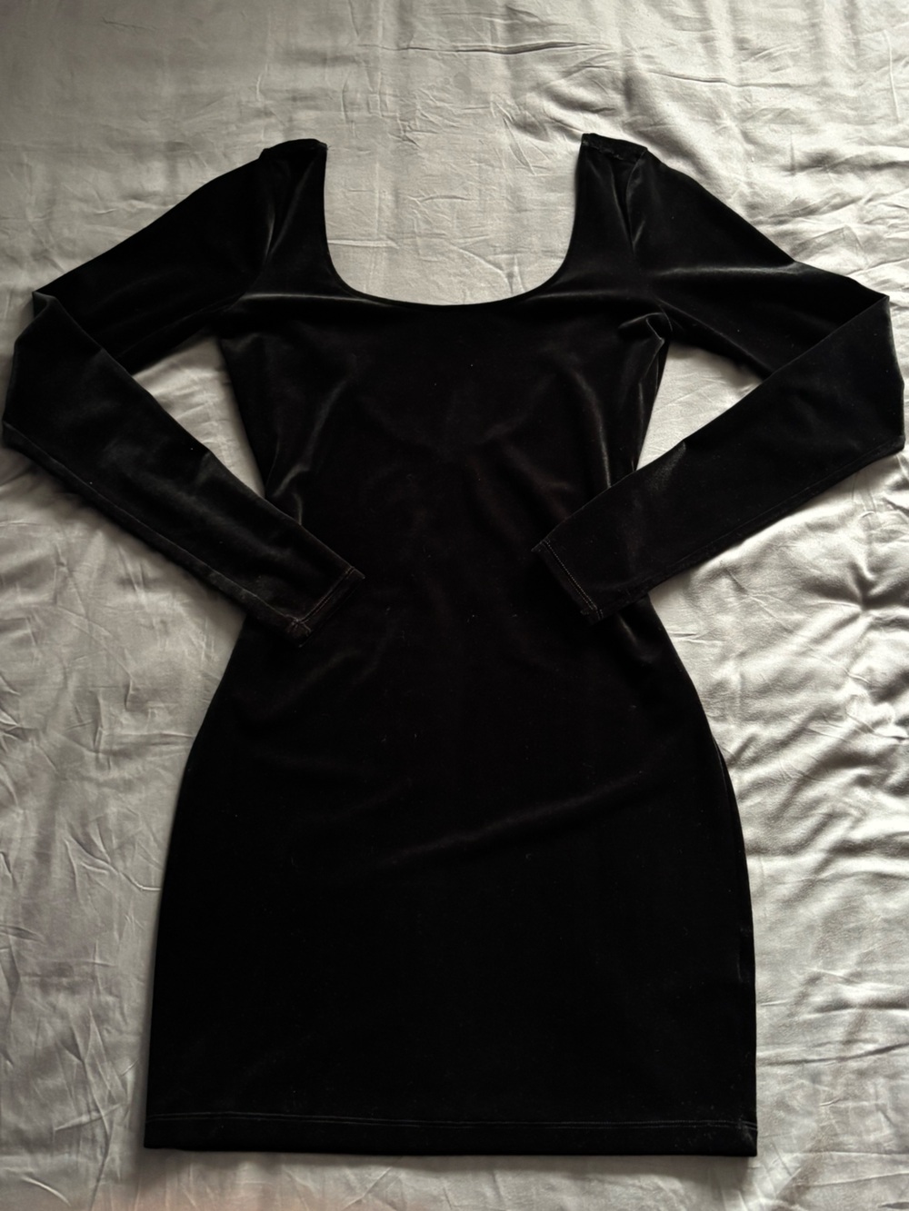 Garage Black Velvet Long Sleeve Scoop Back Dress